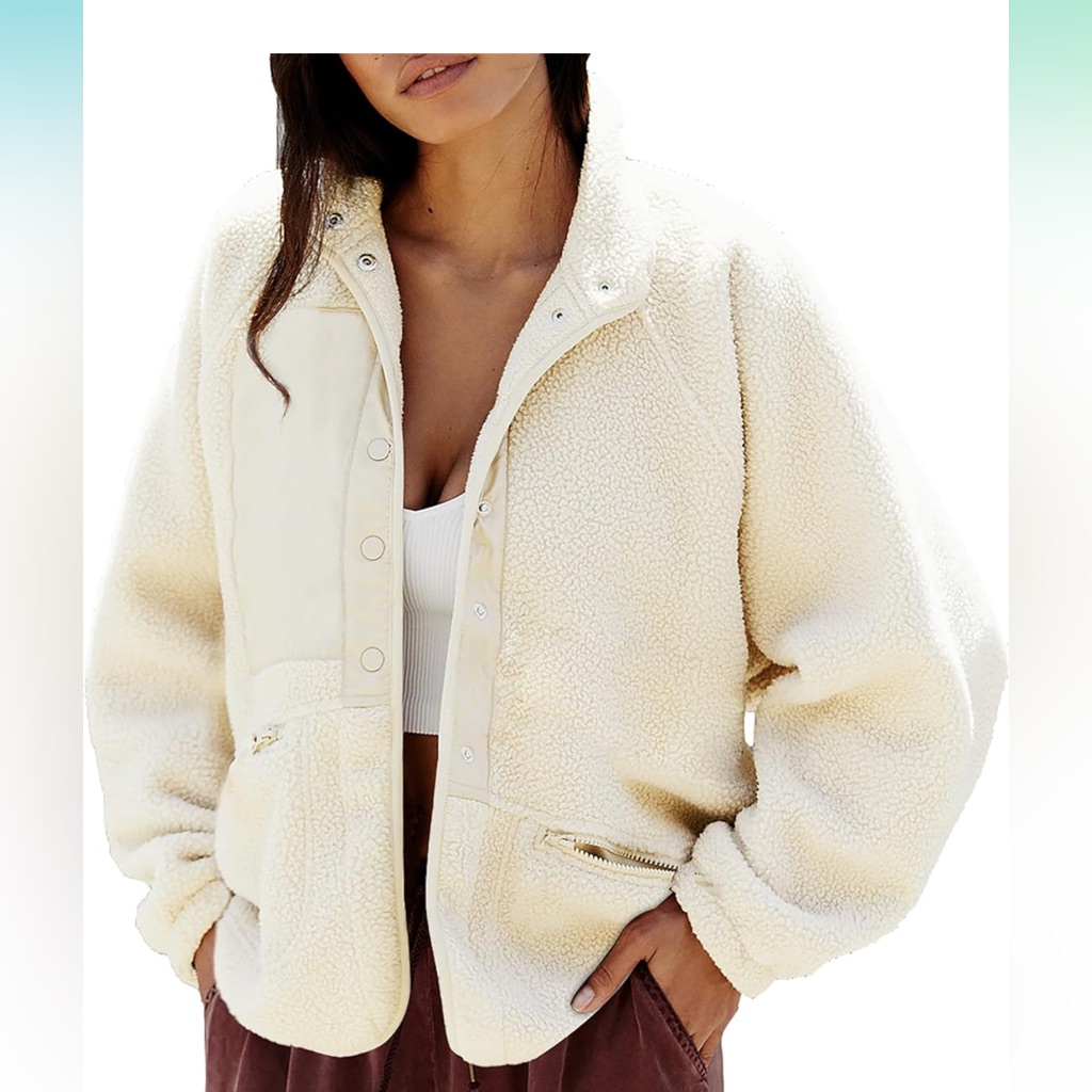 Prettygarden Womens Fall Winter Fleece Long Sleeve Fuzzy Sherpa Cropped Coat New
